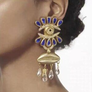 Schiaparelli Inspired Statement Earrings Gold Tone Runway Long Big